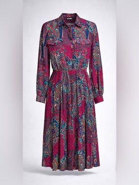 Leslie Fay | Pink and Blue Paisley Long Sleeve Dress | 16